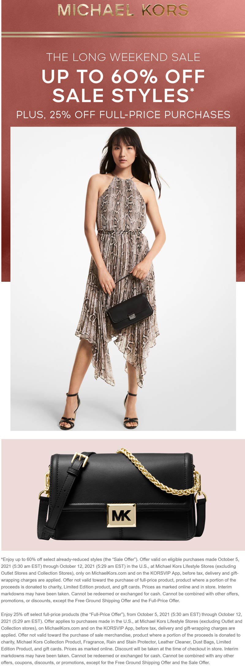 Michael Kors stores Coupon  25-60% off at Michael Kors, ditto online #michaelkors 