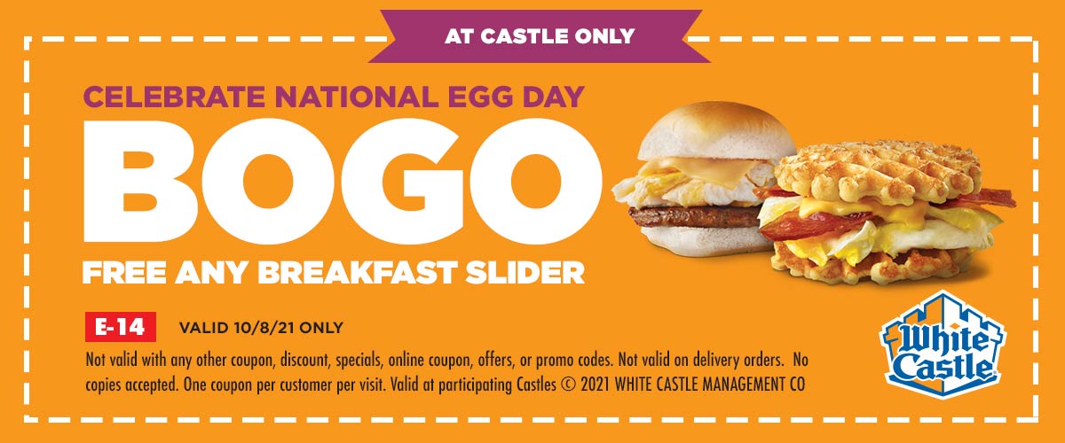 White Castle restaurants Coupon  Second breakfast slider free Friday at White Castle #whitecastle 