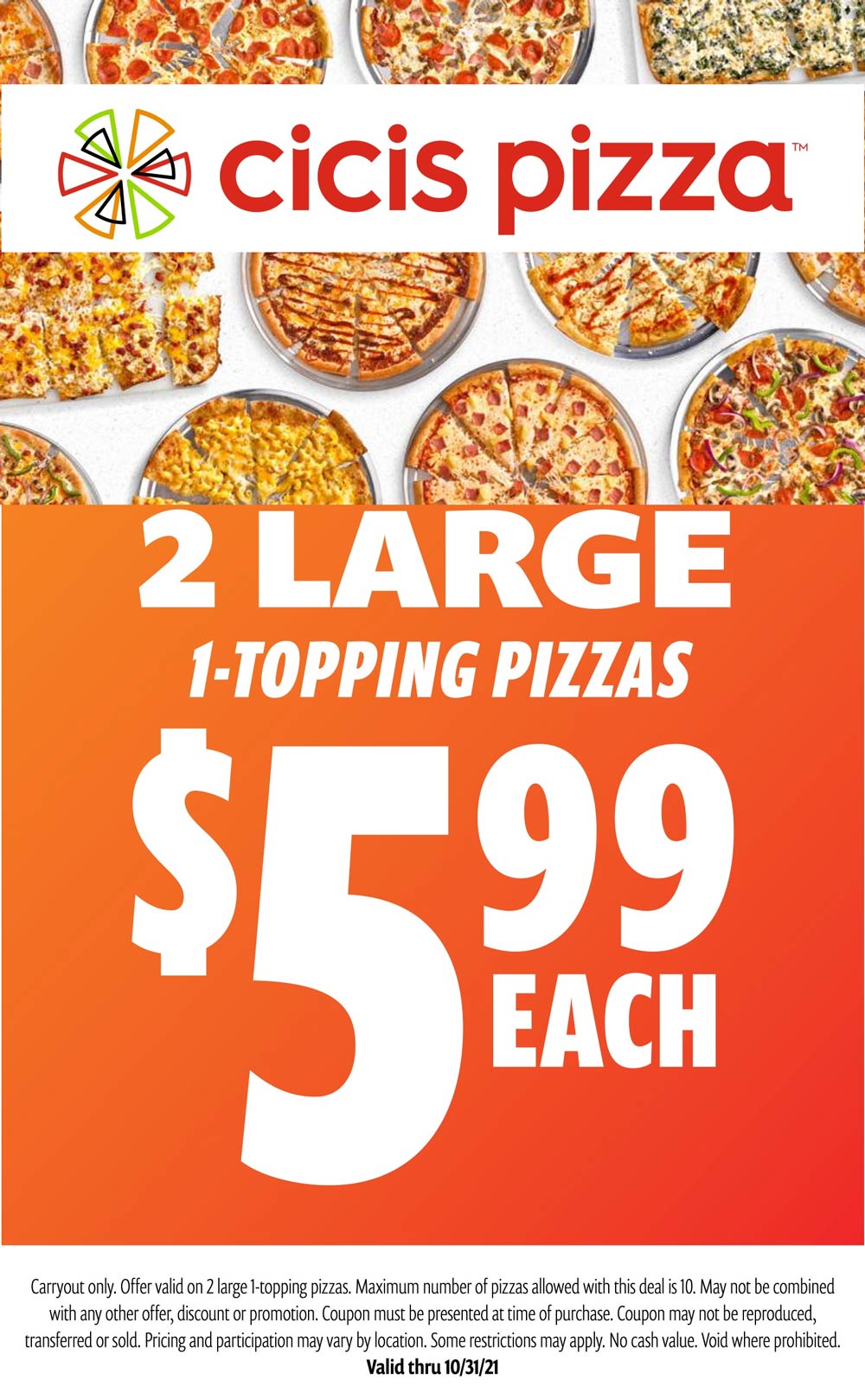 Cicis Pizza restaurants Coupon  $6 large 1-toppings at Cicis Pizza #cicispizza 