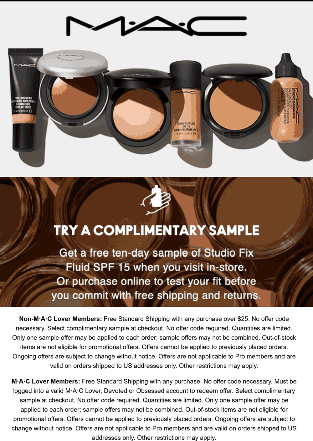 MAC stores Coupon  10-day supply fluid SPF 15 free at MAC Cosmetics #mac 