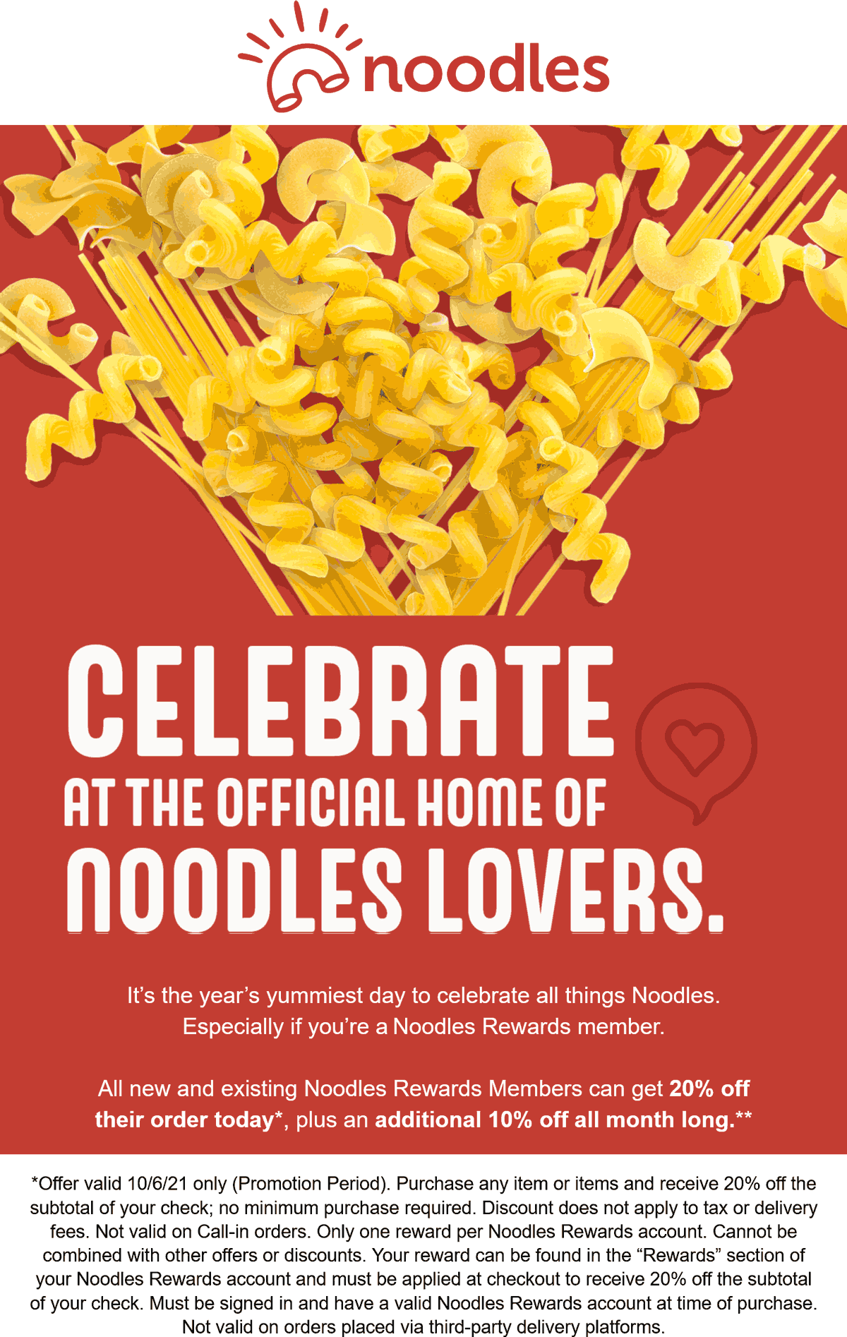 Noodles & Company restaurants Coupon  20% off today at Noodles & Company restaurants #noodlescompany 