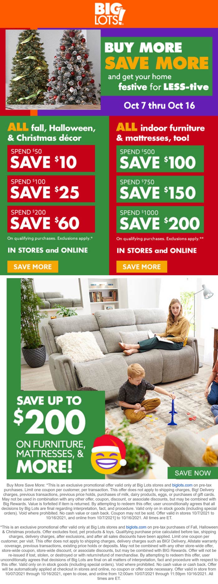 Big Lots stores Coupon  $10-$60 off $50+ on fall, Halloween & Christmas decor at Big Lots, ditto online #biglots 