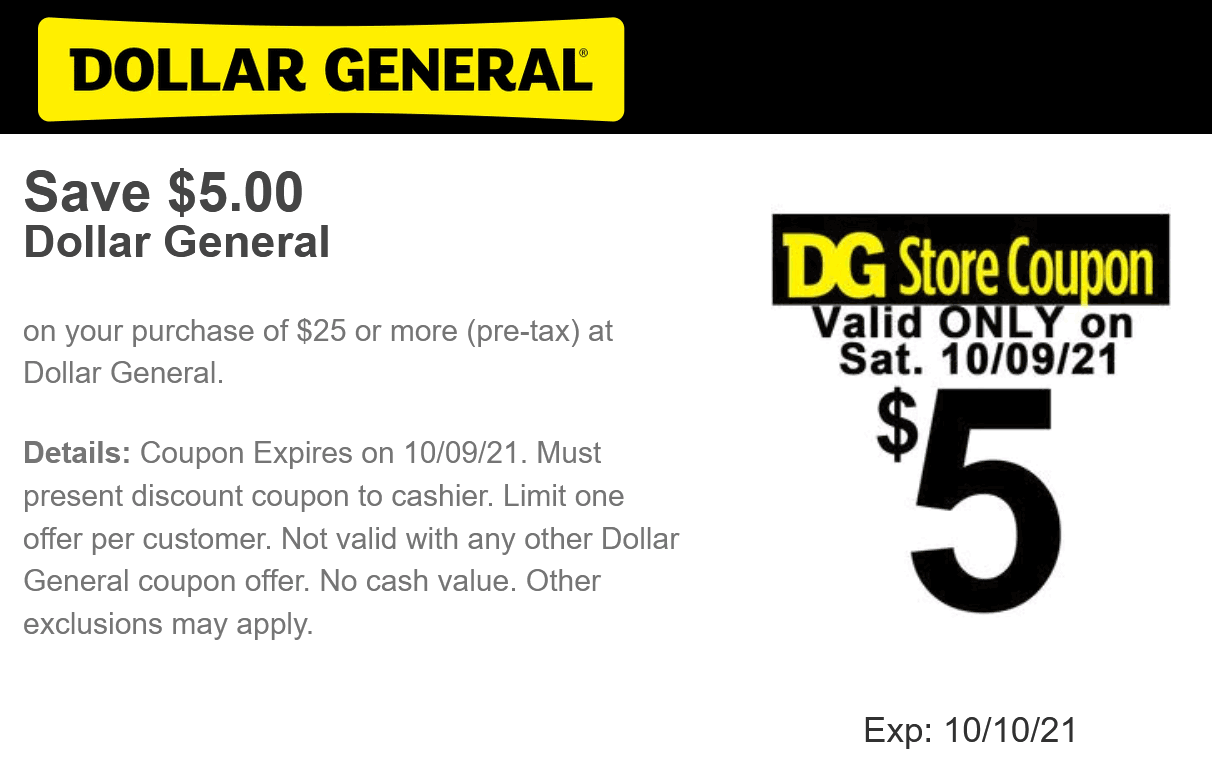 Dollar General stores Coupon  $5 off $25 today at Dollar General #dollargeneral 