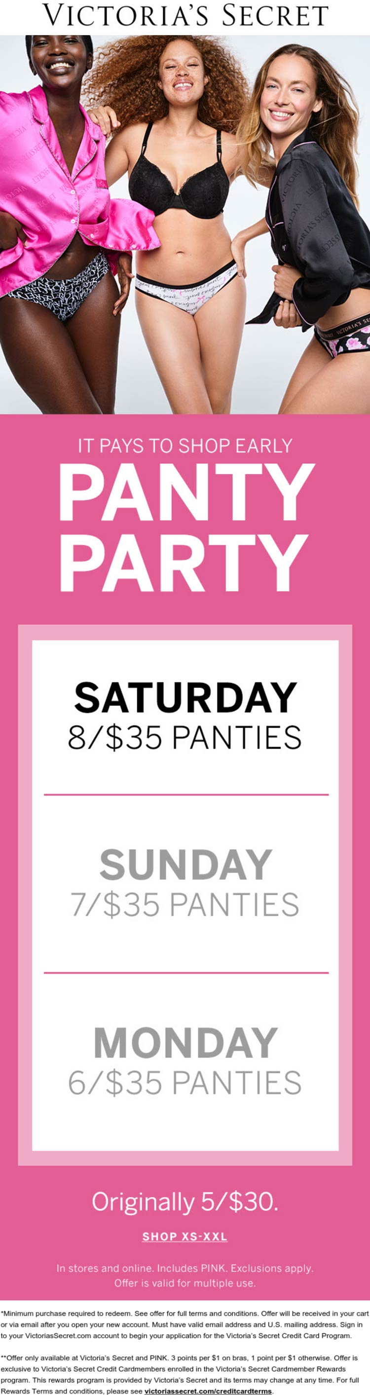 Victorias Secret stores Coupon  8 panties for $35 at Victorias Secret, ditto online #victoriassecret 