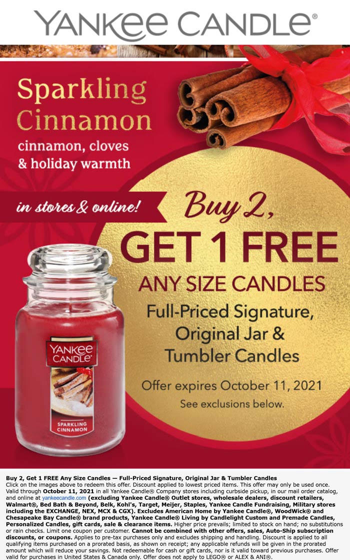 Yankee Candle stores Coupon  3rd candle free at Yankee Candle, ditto online #yankeecandle 