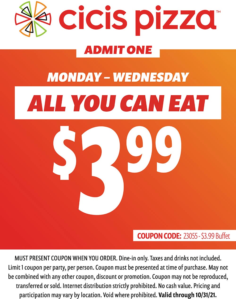 Cicis Pizza restaurants Coupon  Bottomless pizza for $4 Mon-Wed at Cicis Pizza #cicispizza 