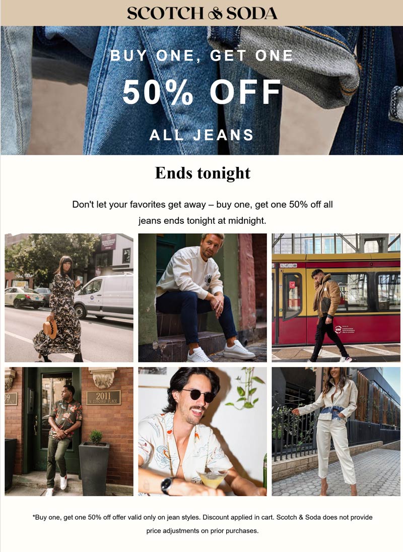 Scotch & Soda restaurants Coupon  Second pair jeans 50% off today at Scotch & Soda #scotchsoda 