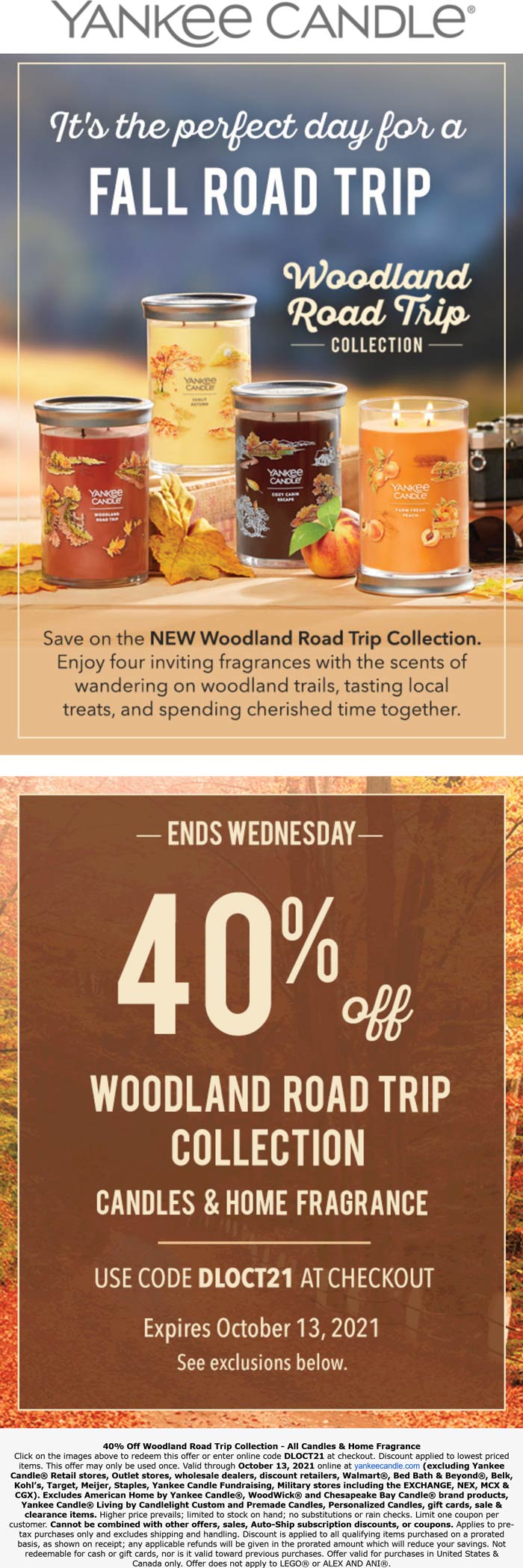 Yankee Candle stores Coupon  40% off road trip collection at Yankee Candle, or online via promo code DLOCT21 #yankeecandle 