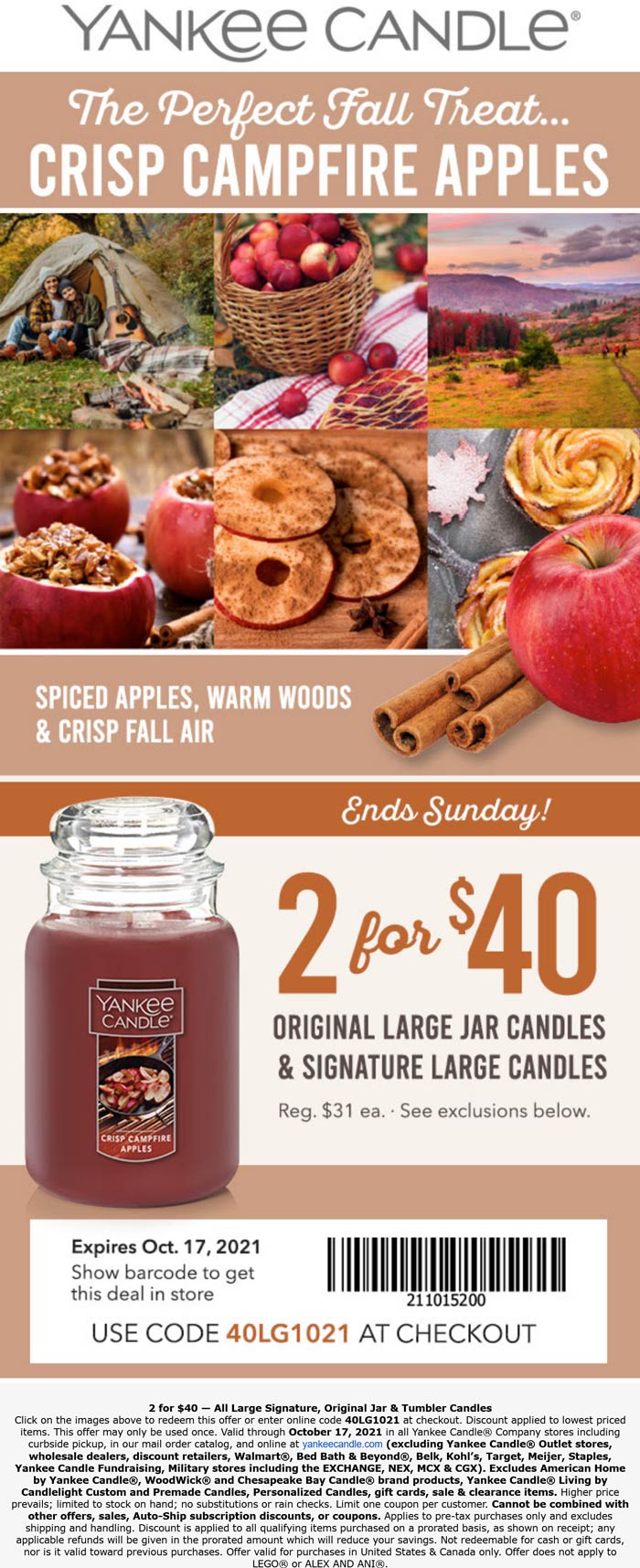 Yankee Candle stores Coupon  Large candles 2 for $40 at Yankee Candle, or online via promo code 40LG1021 #yankeecandle 