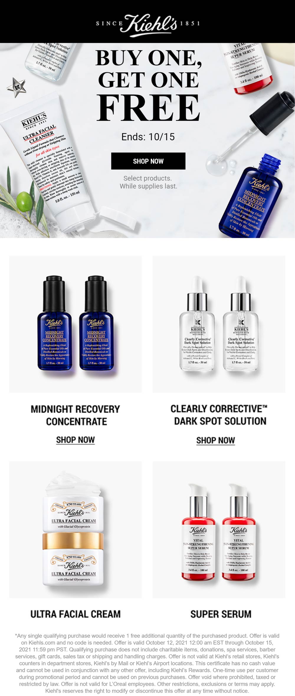 Kiehls stores Coupon  Second bestseller free online today at Kiehls cosmetics #kiehls 