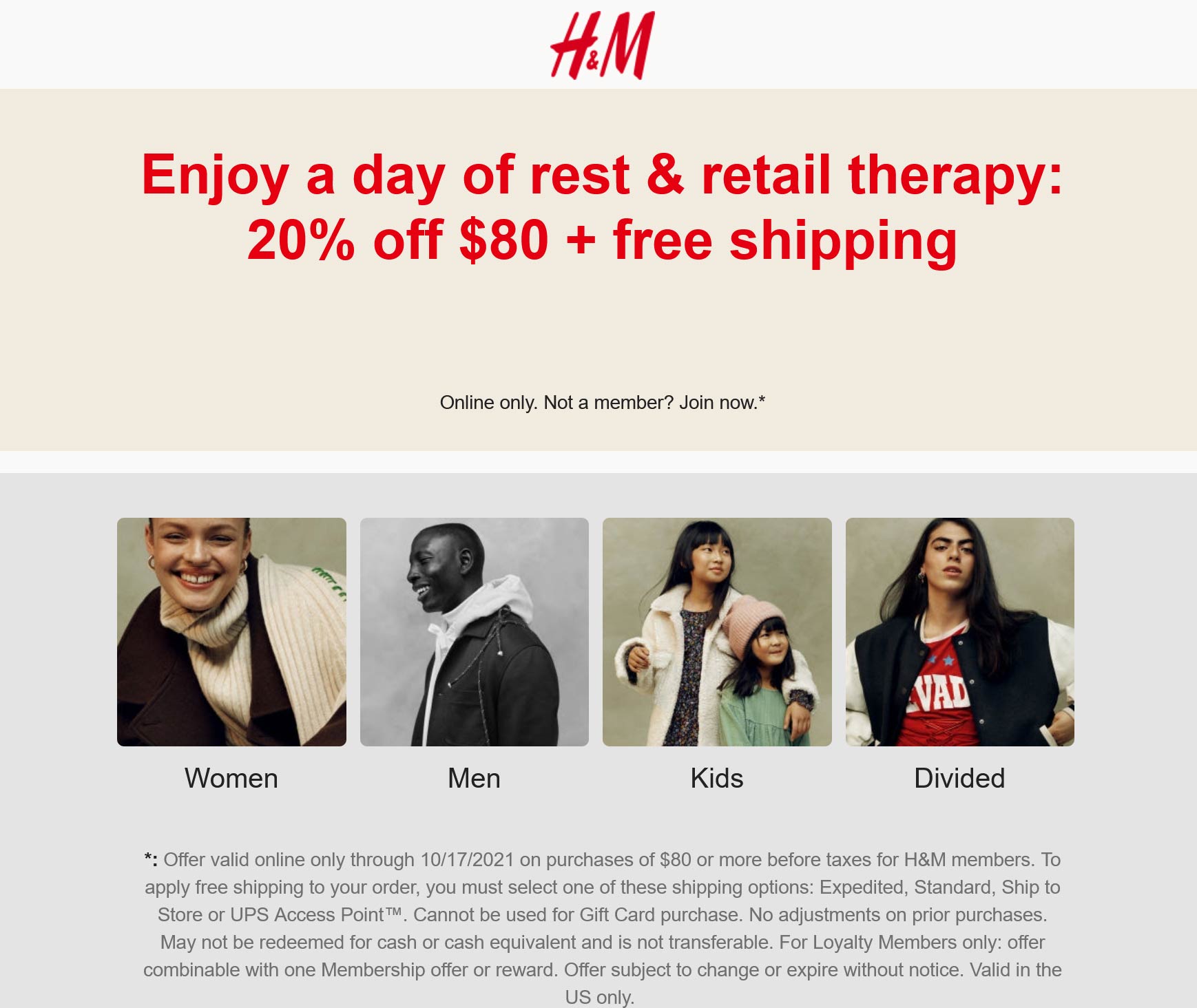 H&M stores Coupon  20% off $80 online today at H&M #hm 