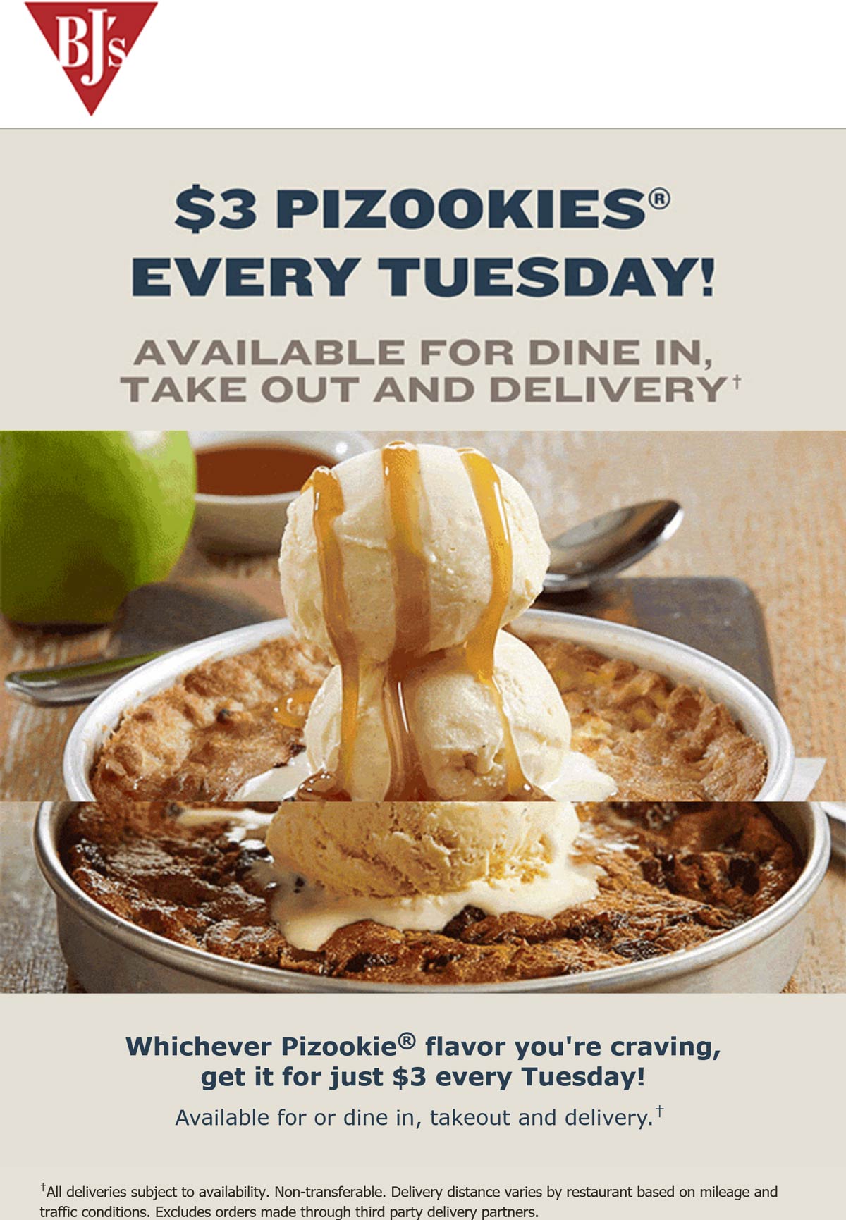 BJs Restaurants restaurants Coupon  $3 pizookie dessert today at BJs Restaurants #bjsrestaurants 