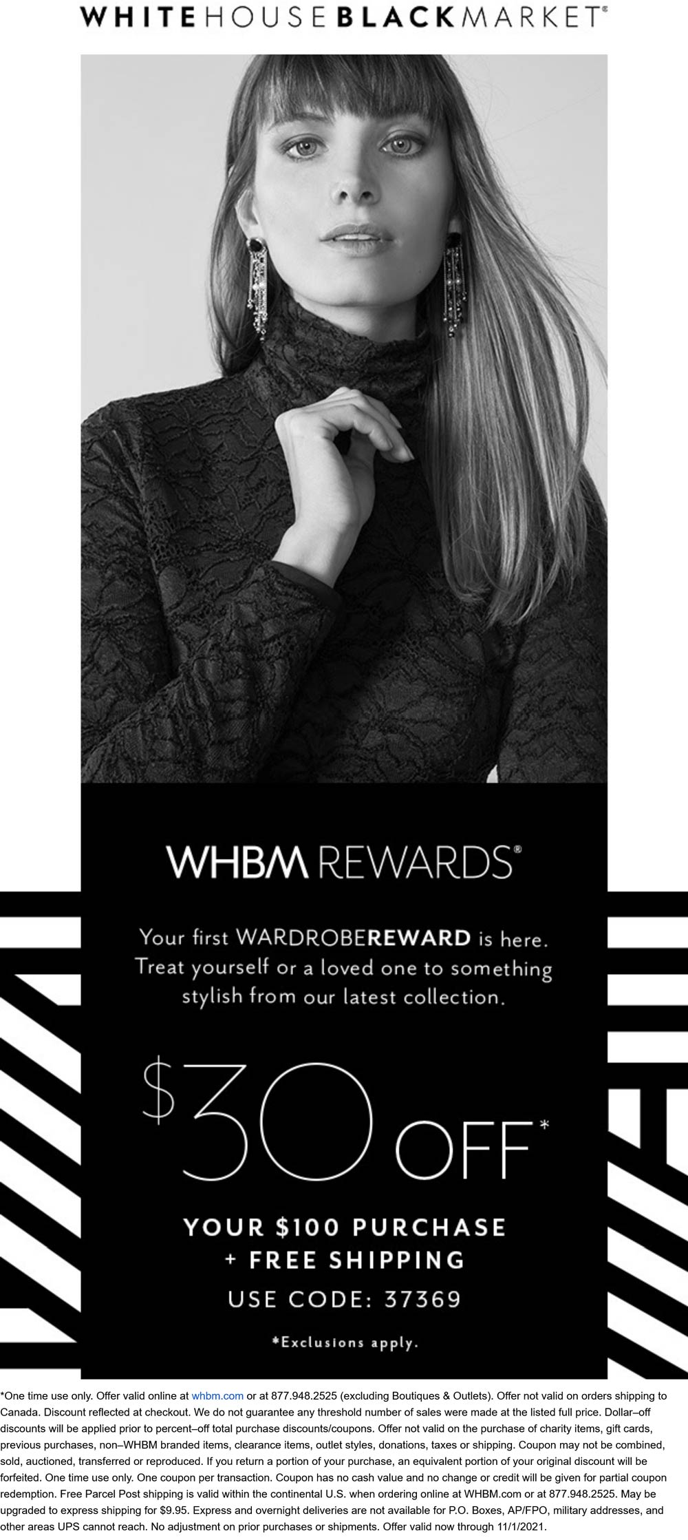 White House Black Market stores Coupon  $30 off $100 at White House Black Market via promo code 37369 #whitehouseblackmarket 