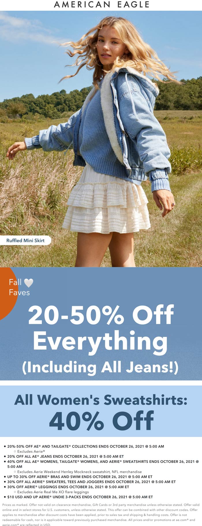 American Eagle stores Coupon  20-50% off everything at American Eagle #americaneagle 