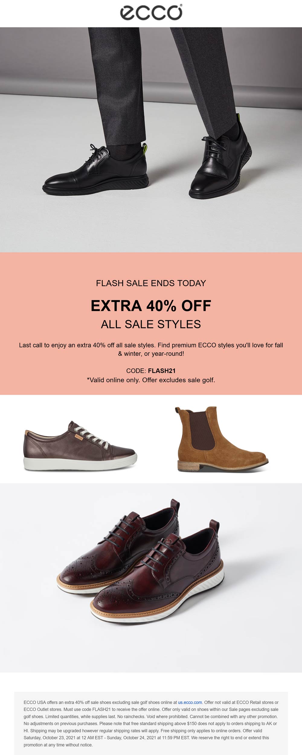 ECCO stores Coupon  Extra 40% off sale shoes online today at ECCO via promo code FLASH21 #ecco 