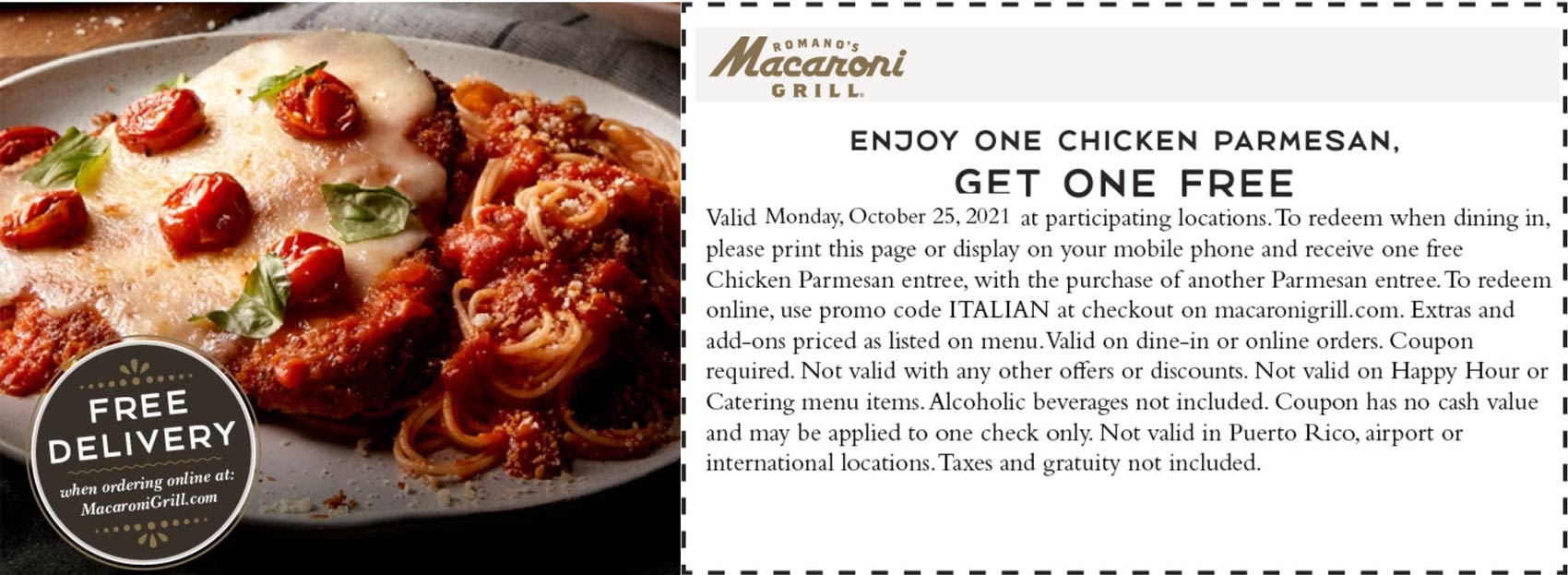 Macaroni Grill restaurants Coupon  Second chicken parmesan entree free today at Macaroni Grill #macaronigrill 