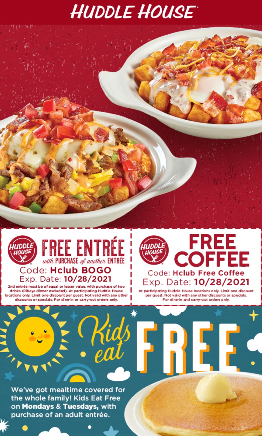 Huddle House restaurants Coupon  Second entree free & more at Huddle House #huddlehouse 