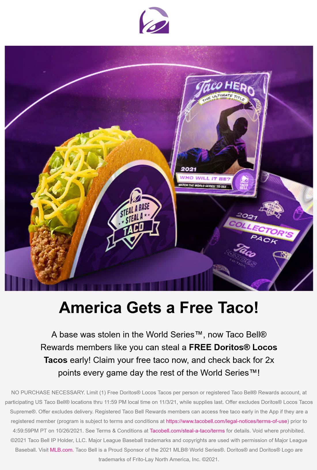 Free Dorito taco reward at Taco Bell tacobell The Coupons App®