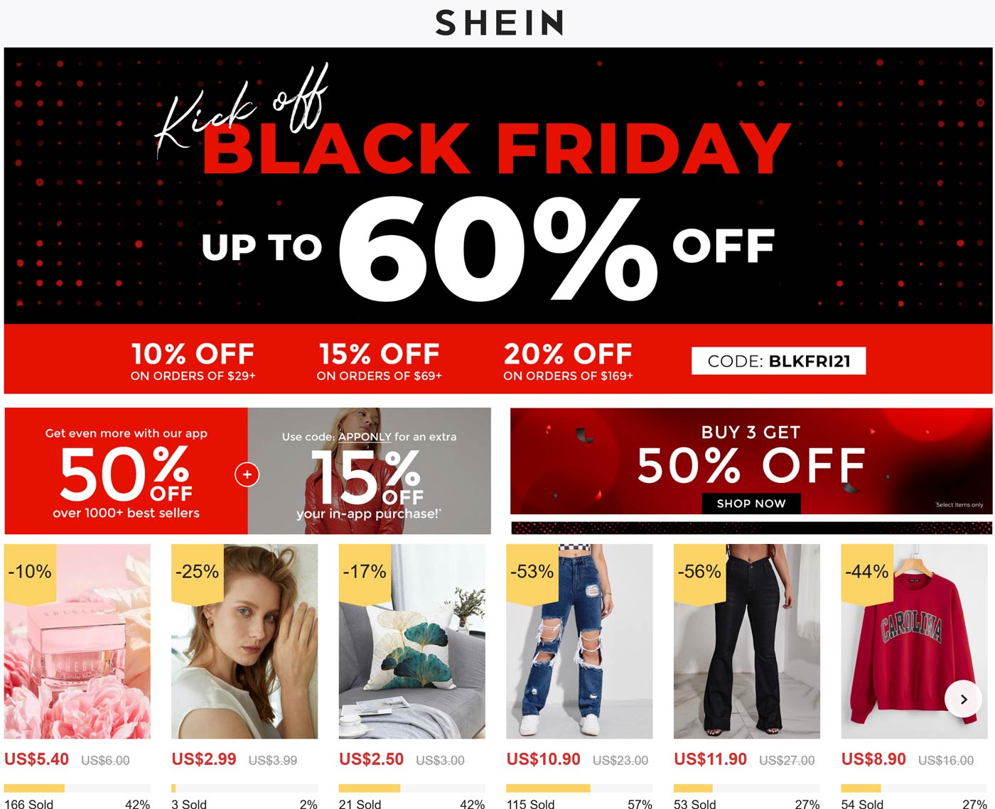 1020 off at SHEIN via promo code BLKFRI21 shein The Coupons App®