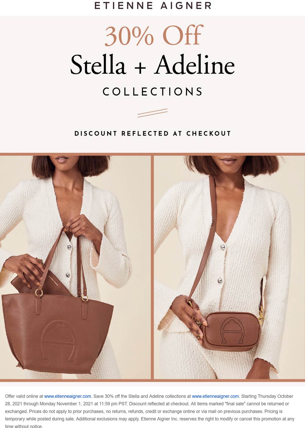 Etienne Aigner stores Coupon  30% off Stella and Adeline collections online at Etienne Aigner #etienneaigner 