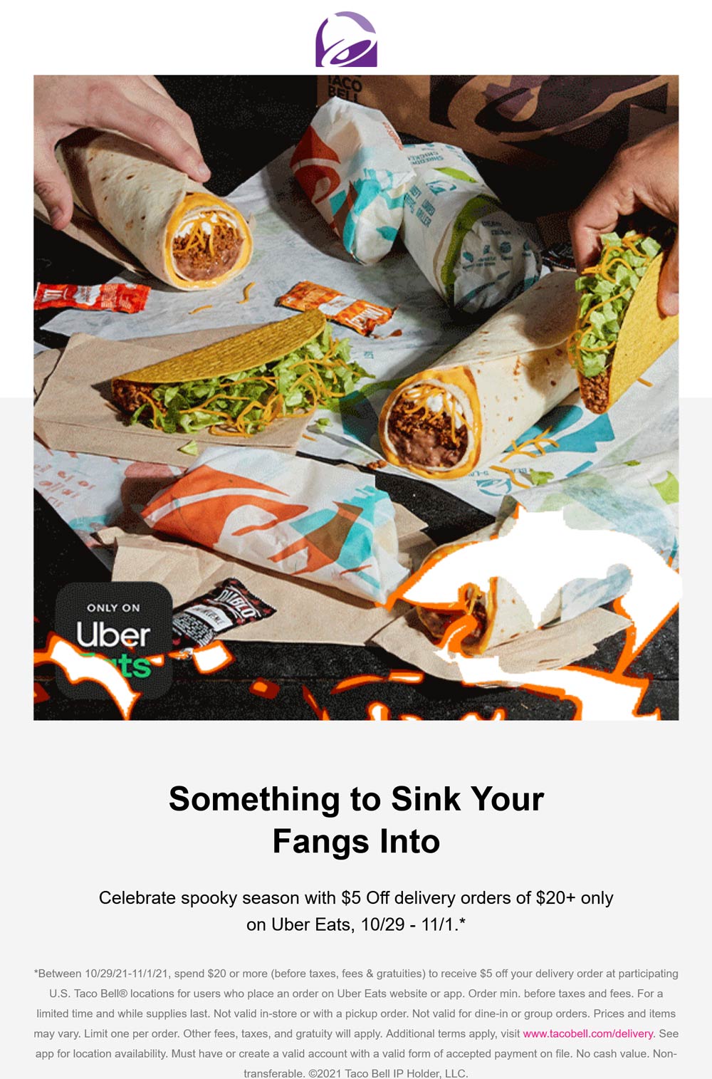 Taco Bell restaurants Coupon  $5 off $20 via delivery at Taco Bell #tacobell 