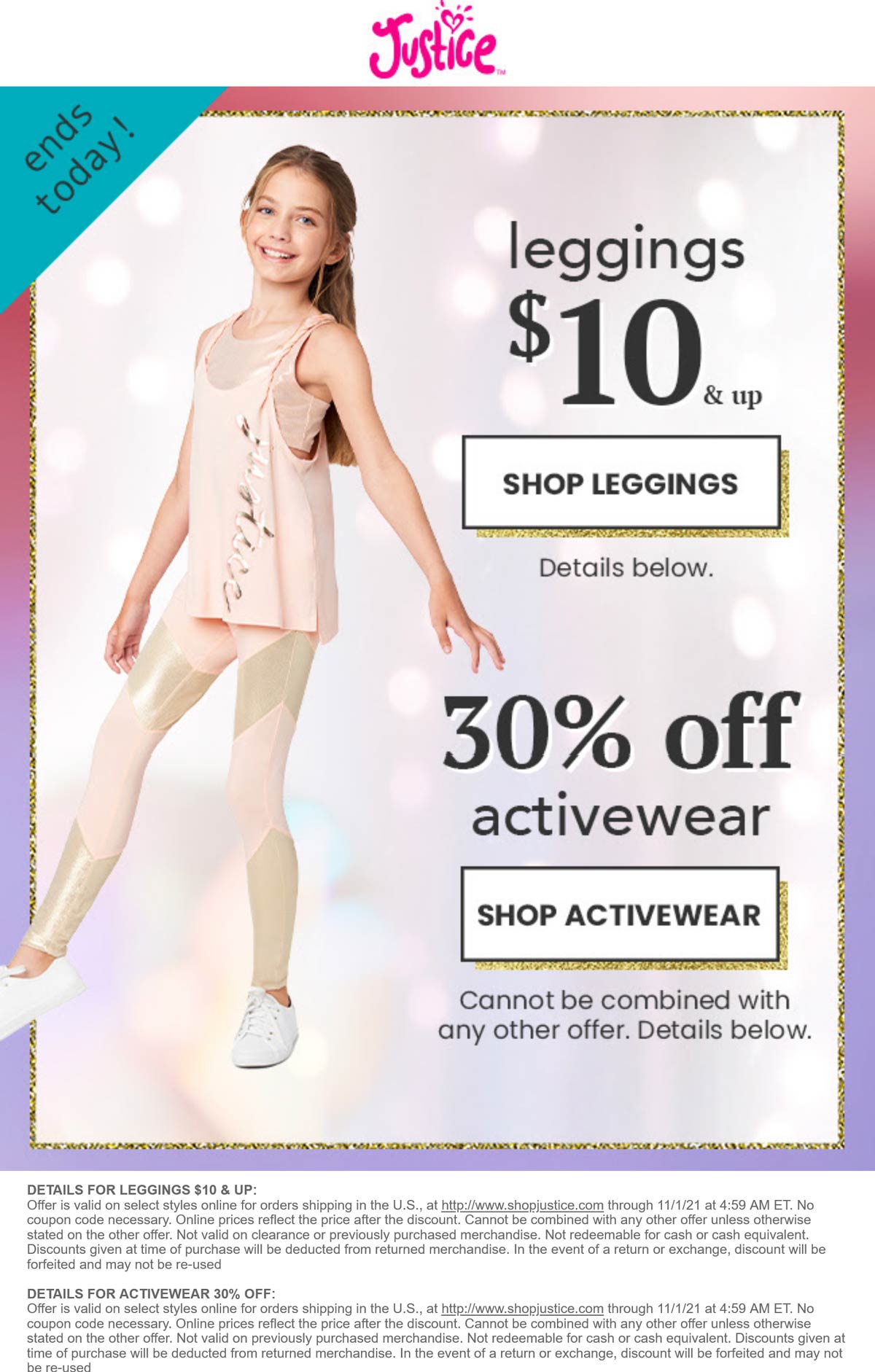 Justice stores Coupon  30% off activewear & more today at Justice #justice 