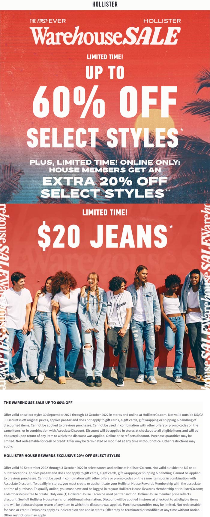Hollister stores Coupon  $20 jeans & more at Hollister #hollister 