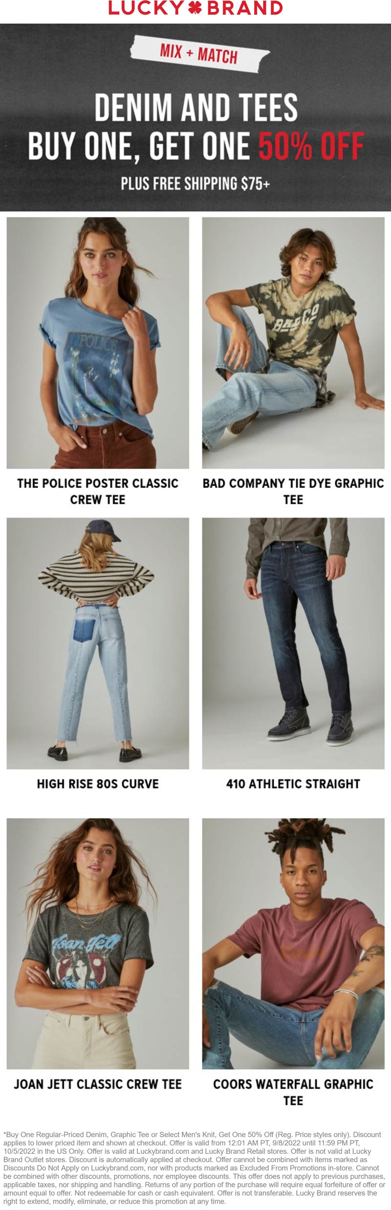 Lucky Brand stores Coupon  Second denim or tee 50% off at Lucky Brand, ditto online #luckybrand 