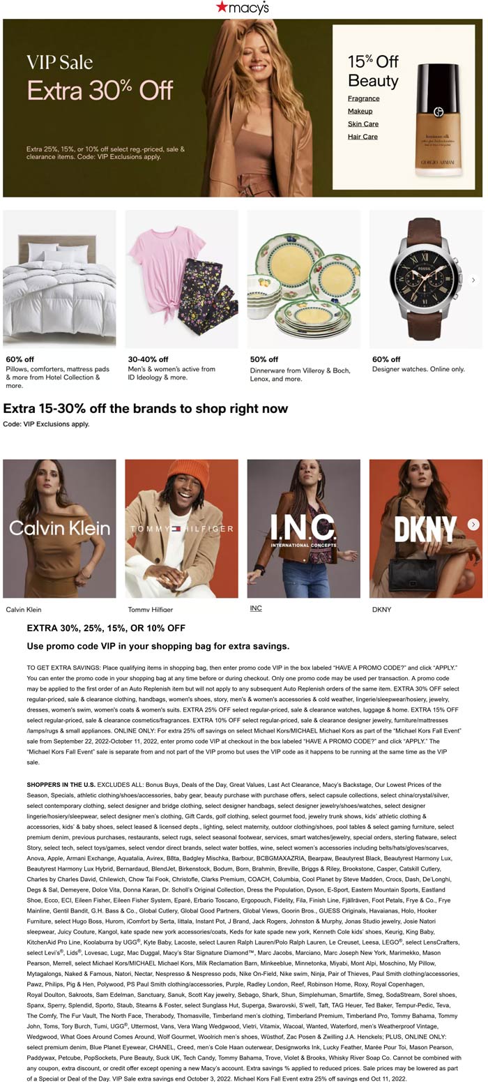 Macys stores Coupon  Extra 10-30% off at Macys, or online via promo code VIP #macys 