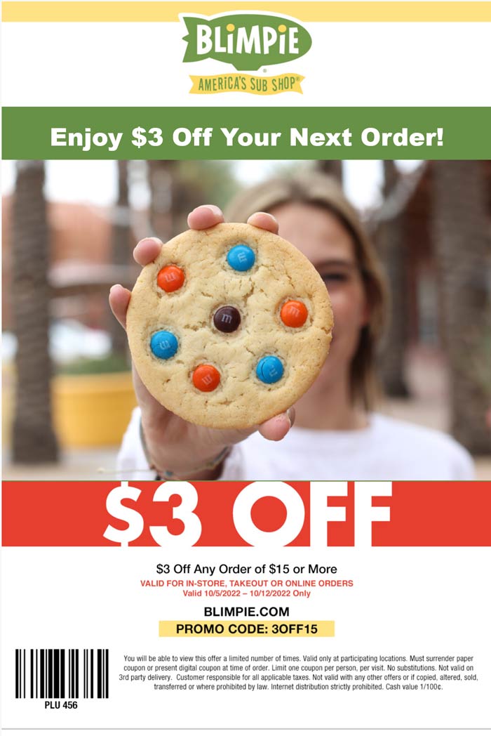 Blimpie coupons & promo code for [December 2022]