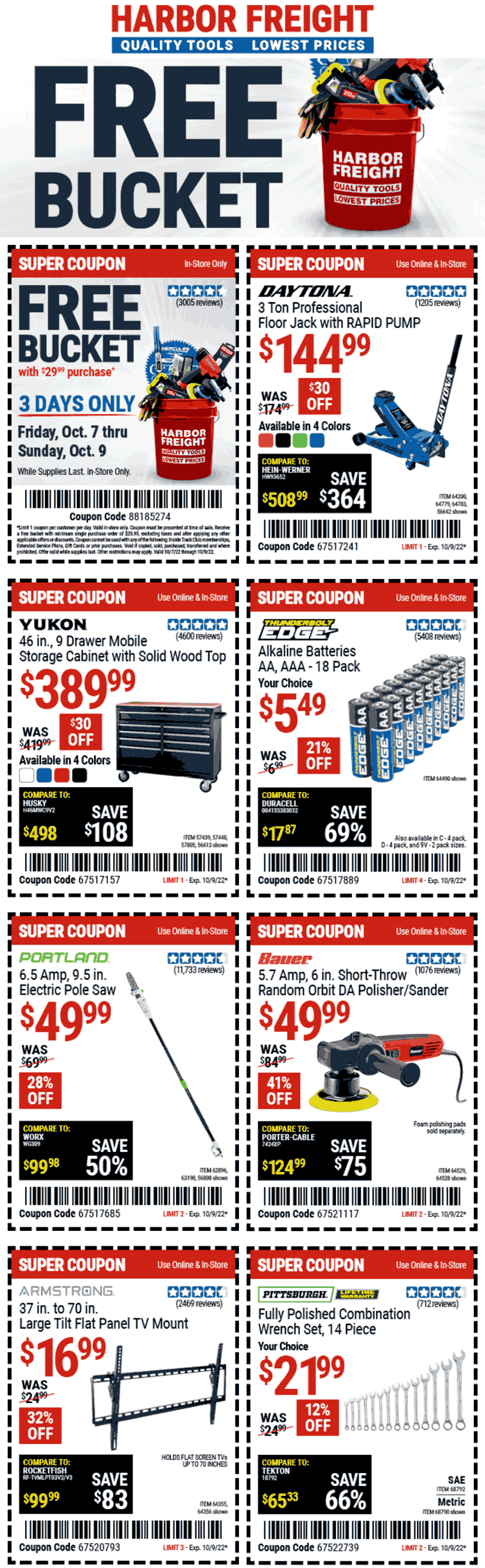 Harbor Freight stores Coupon  Free bucket on $30 spent & more at Harbor Freight Tools #harborfreight 
