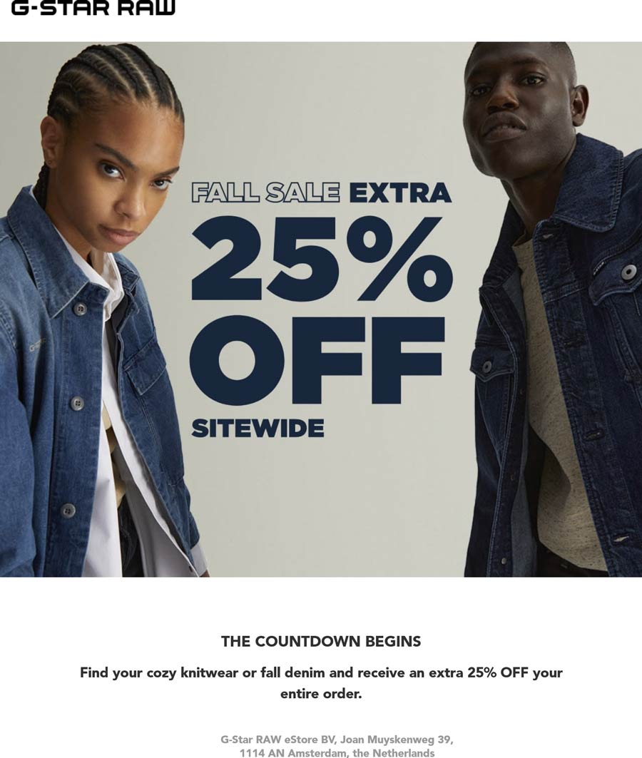 G-Star RAW stores Coupon  25% off everything today at G-Star RAW #gstarraw 