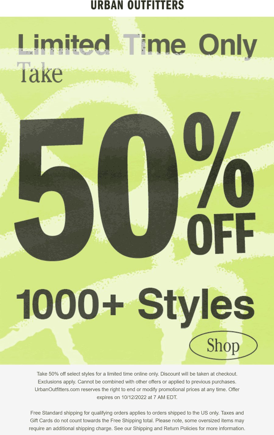 Urban Outfitters stores Coupon  50% off online at Urban Outfitters #urbanoutfitters 