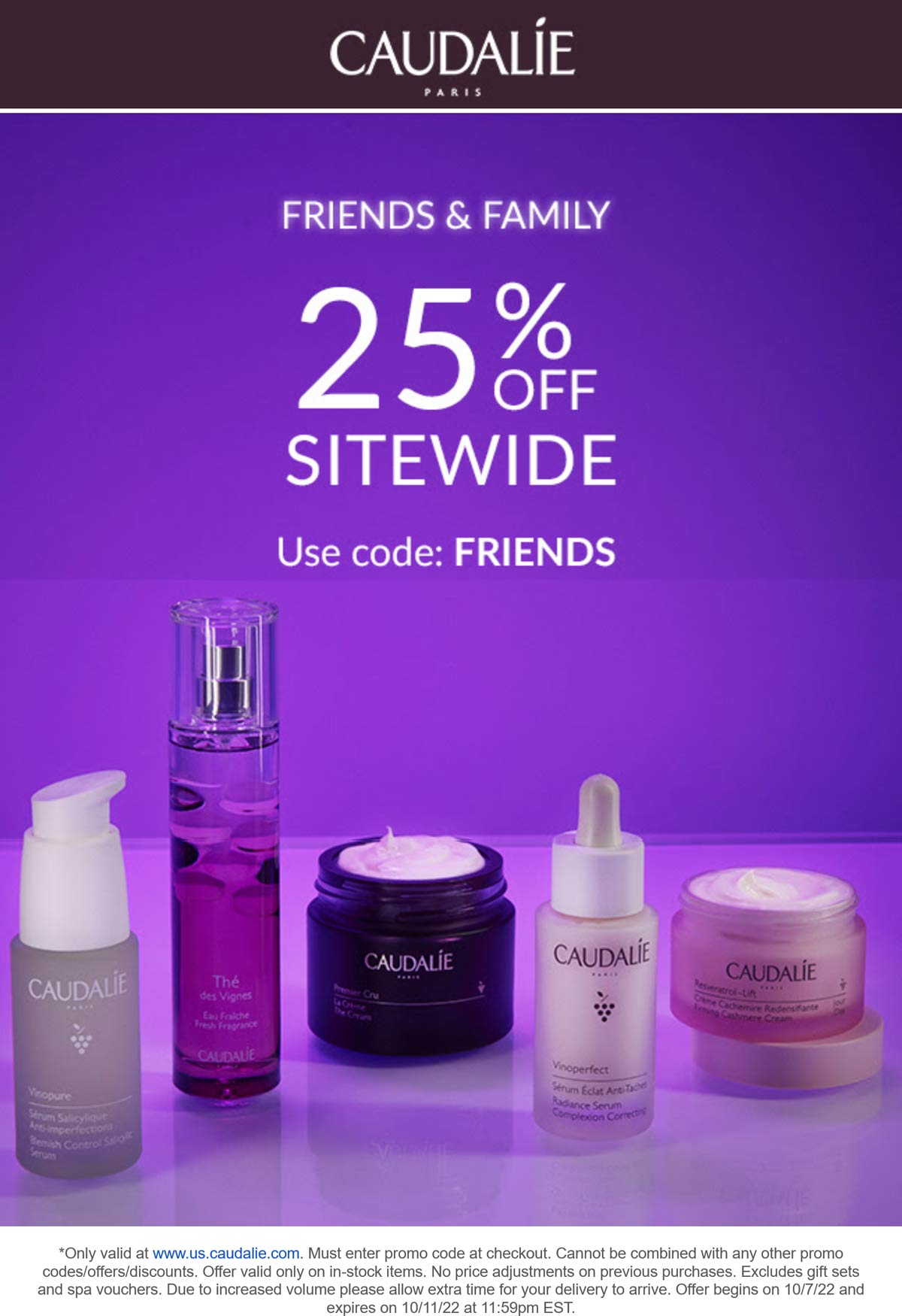 Caudalie stores Coupon  25% off today at Caudalie via promo code FRIENDS #caudalie 