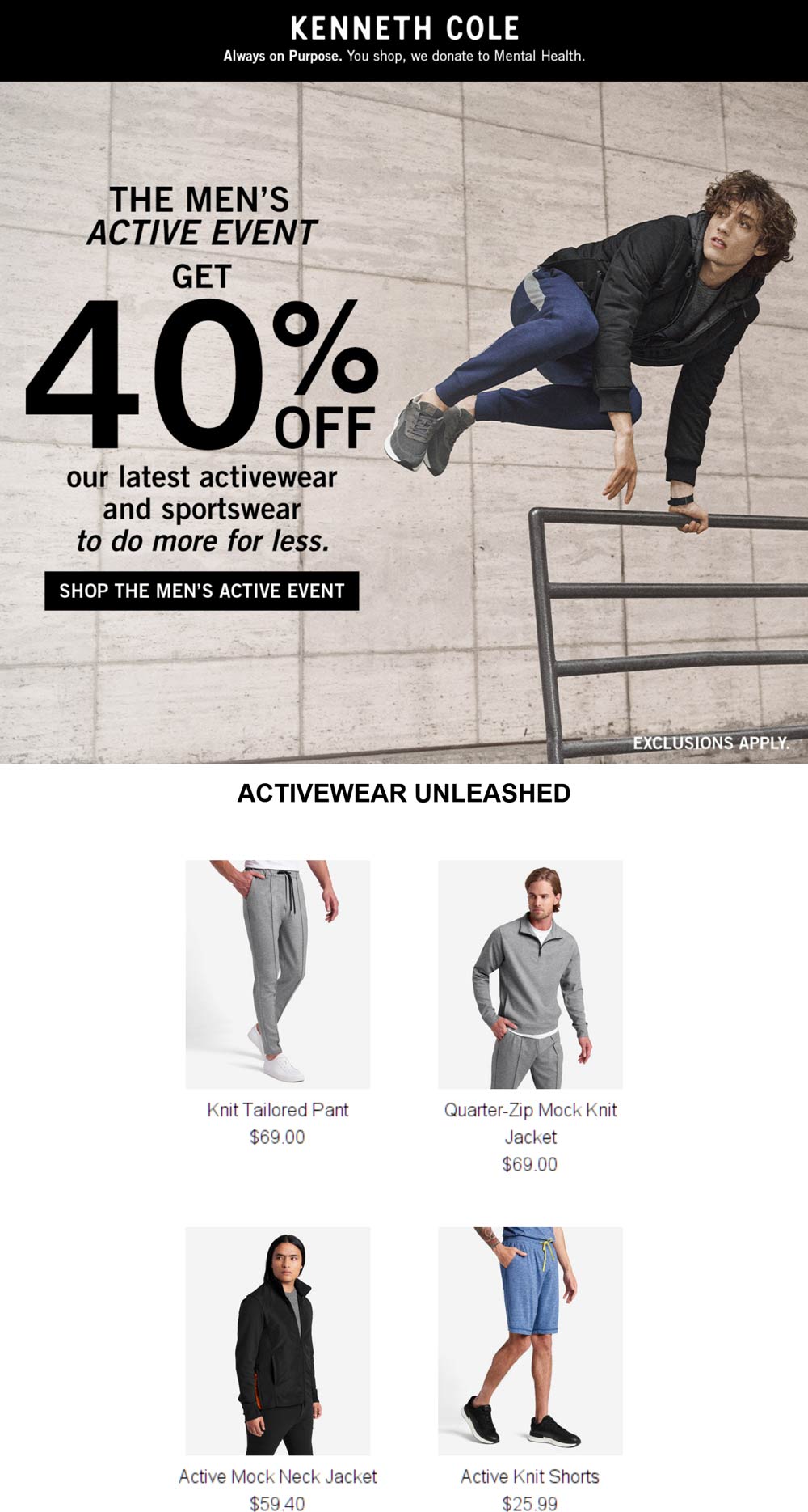 Kenneth Cole stores Coupon  40% off activewear & sportswear at Kenneth Cole #kennethcole 