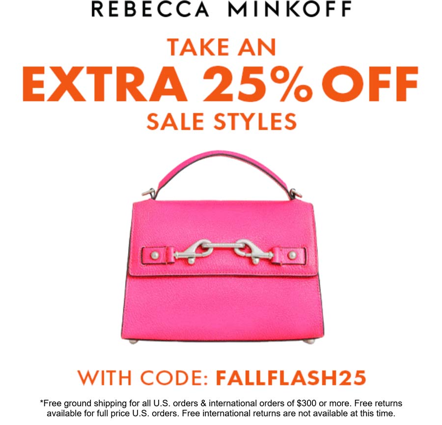 Rebecca Minkoff stores Coupon  Extra 25% off sale styles at Rebecca Minkoff via promo code FALLFLASH25 #rebeccaminkoff 