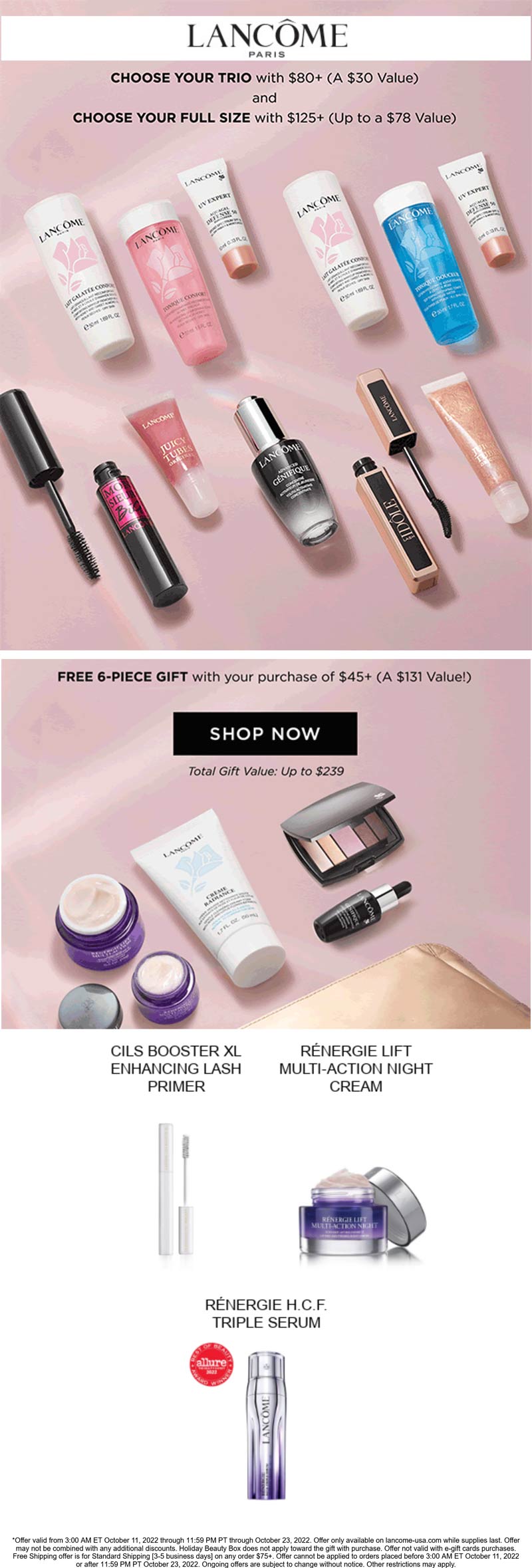 Lancome stores Coupon  Free full size on $125 & more at Lancome cosmetics #lancome 