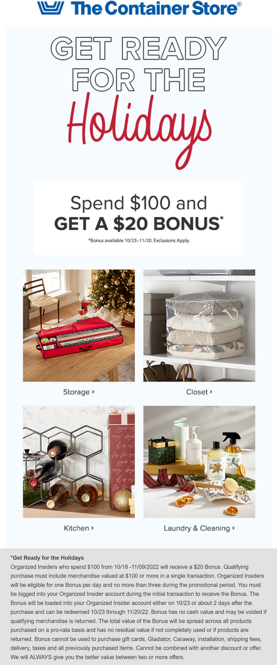 The Container Store stores Coupon  $20 bonus on $100 at The Container Store #thecontainerstore 