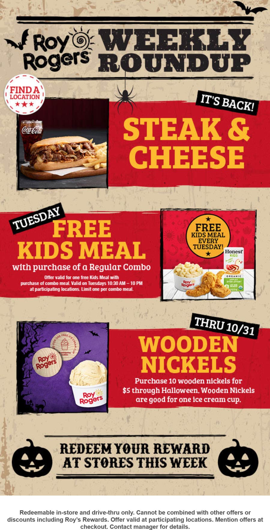 Roy Rogers restaurants Coupon  Free kids meal with your combo Tuesday at Roy Rogers #royrogers 