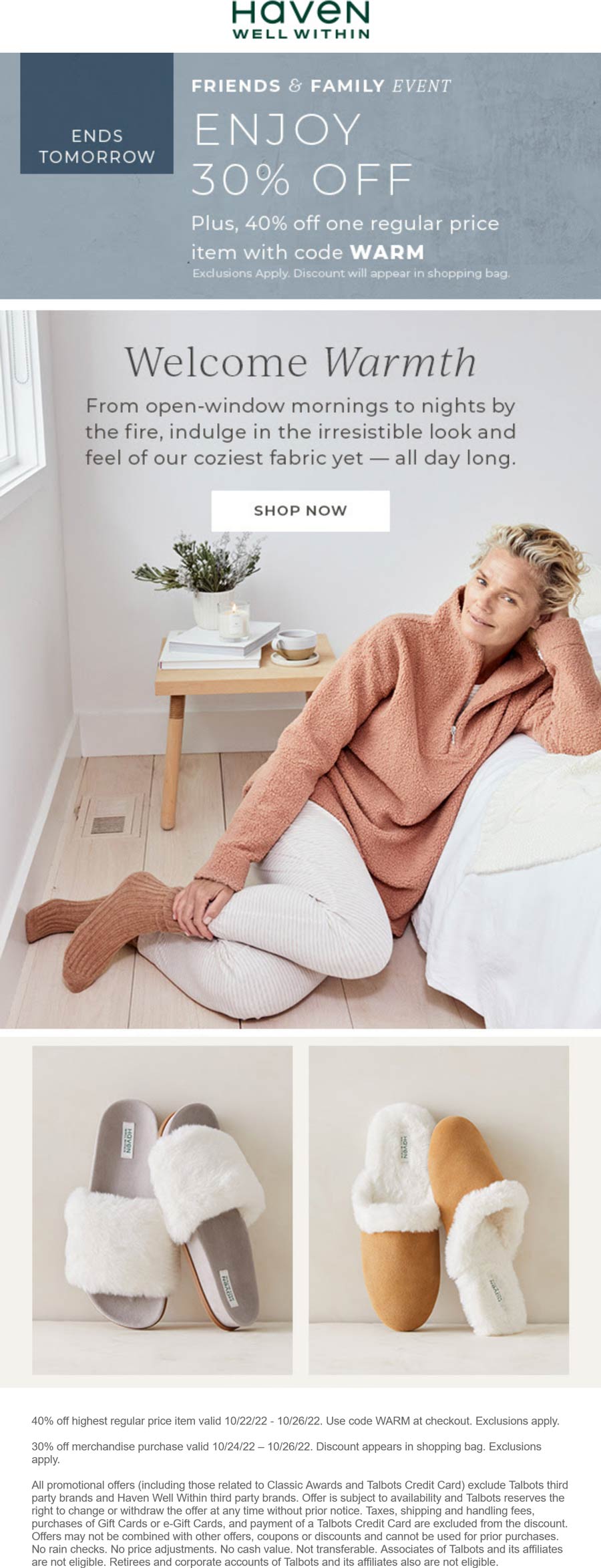 Haven Well Within stores Coupon  40% off a single item & more at Haven Well Within, or online via promo code WARM #havenwellwithin 