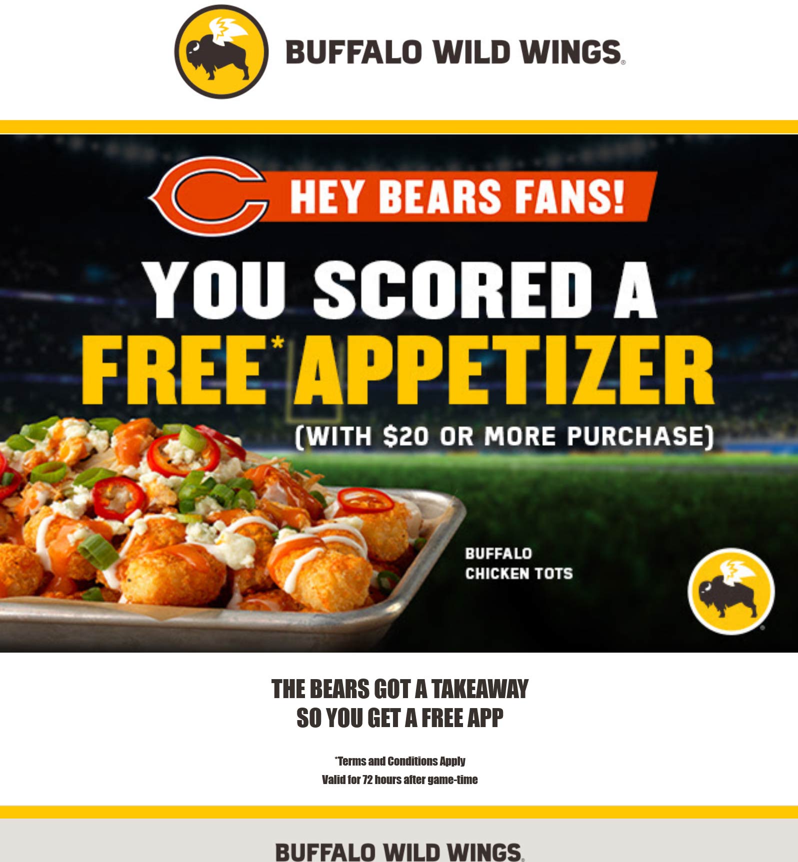 Free appetizer on 20 at Buffalo Wild Wings buffalowildwings The