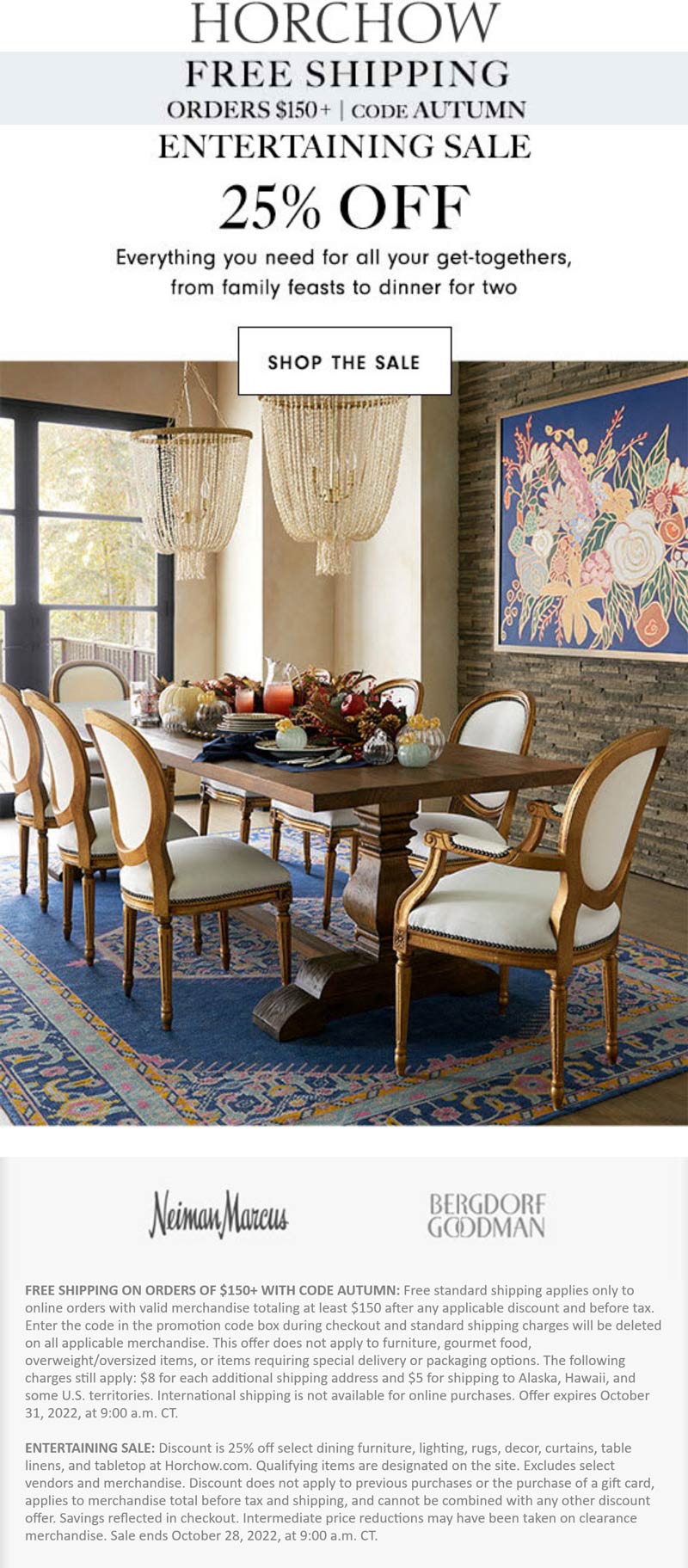 Horchow restaurants Coupon  25% off dining furniture, lighting & more at Horchow via promo code AUTUMN #horchow 