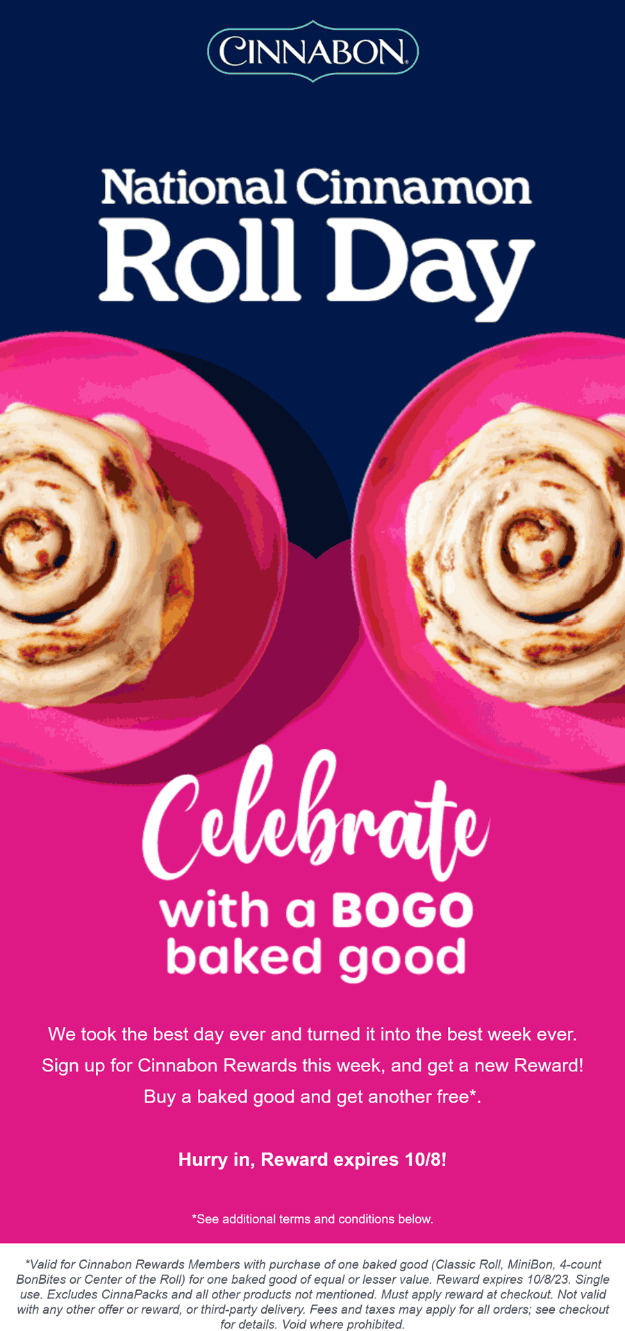 Second cinnamon roll free via login at Cinnabon #cinnabon | The Coupons ...