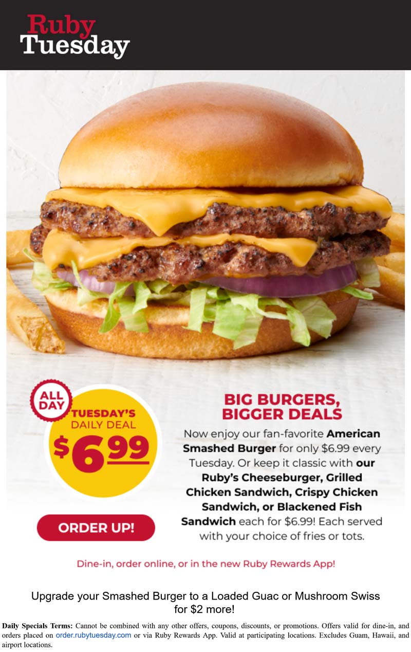 Double cheeseburger chicken or fish sandwich + fries = $7 today at Ruby ...