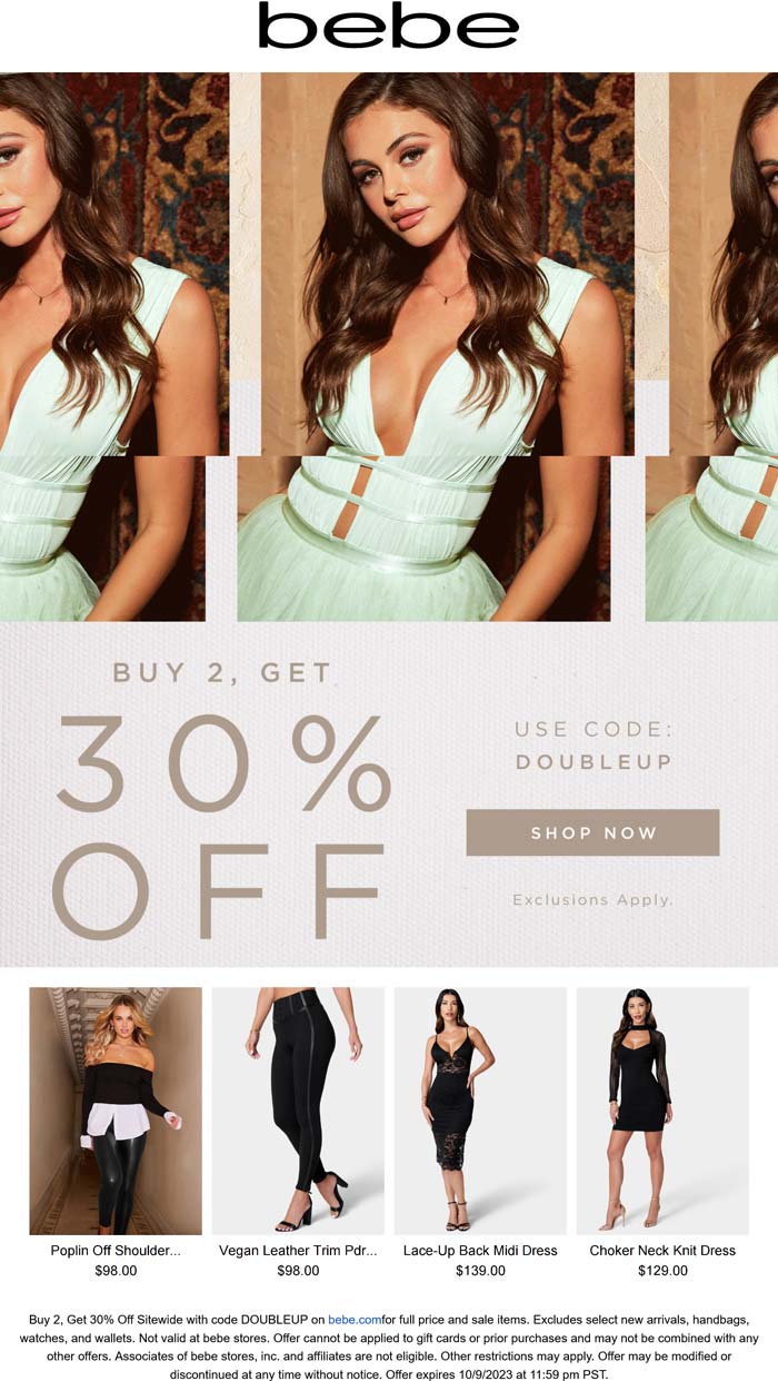 Bebe January 2024 Coupons and Promo Codes 🛒