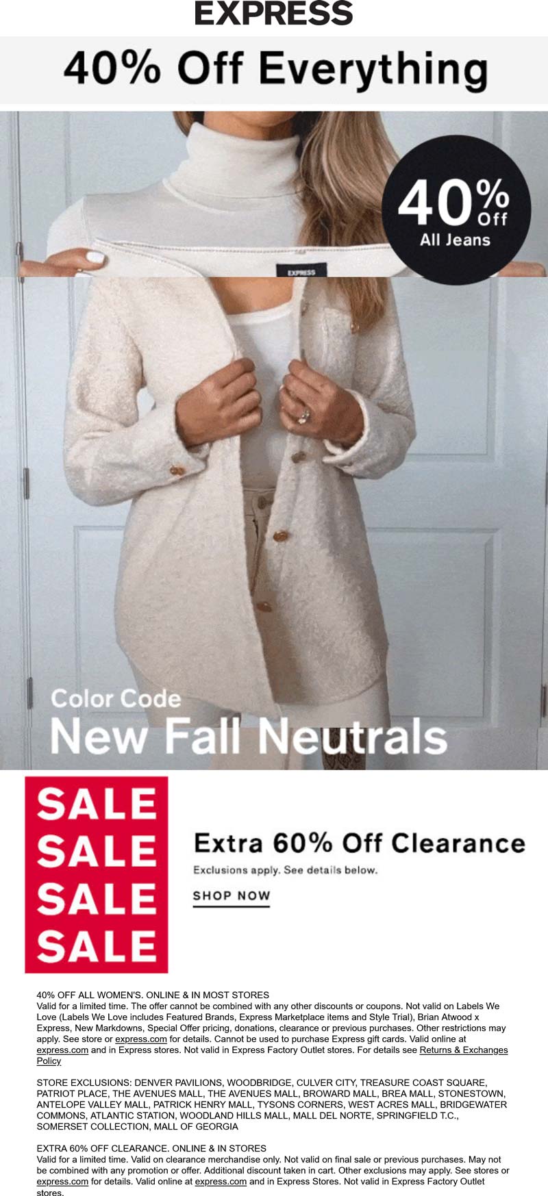 40 off everything at Express, ditto online express The Coupons App®