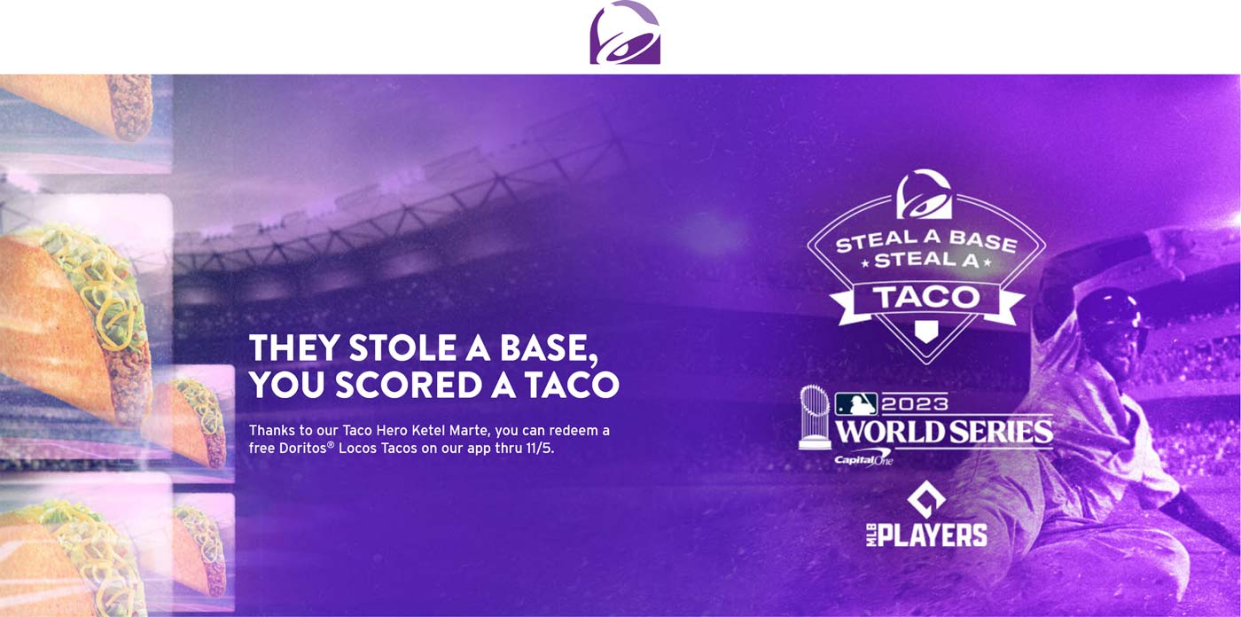 Free taco via mobile at Taco Bell tacobell The Coupons App®