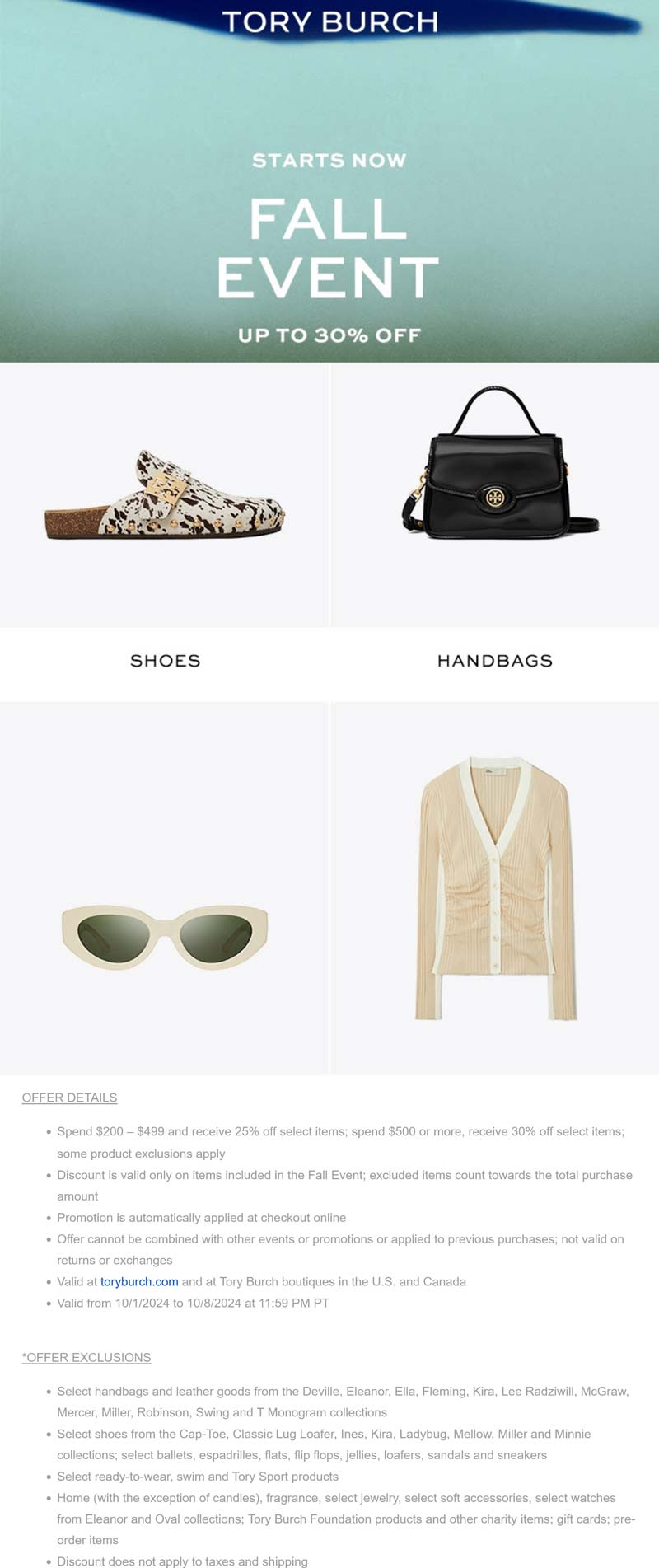 Tory Burch stores Coupon  25-30% off $200+ at Tory Burch, ditto online #toryburch 