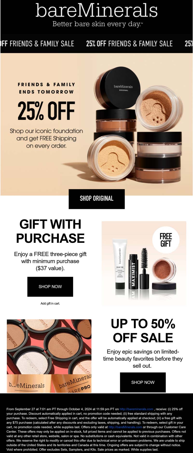 bareMinerals stores Coupon  25% off foundation + free 3pc on $37+ at bareMinerals #bareminerals 