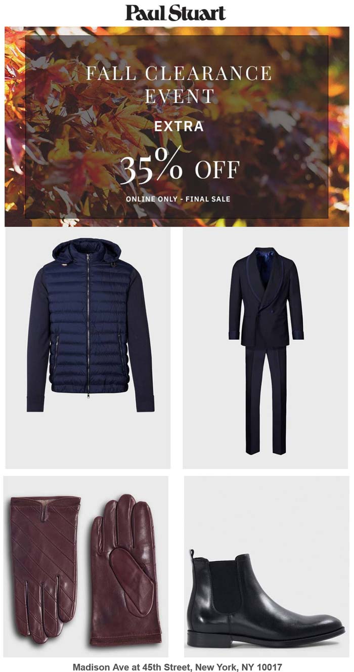 Paul Stuart stores Coupon  Extra 35% off clearance online at Paul Stuart #paulstuart 